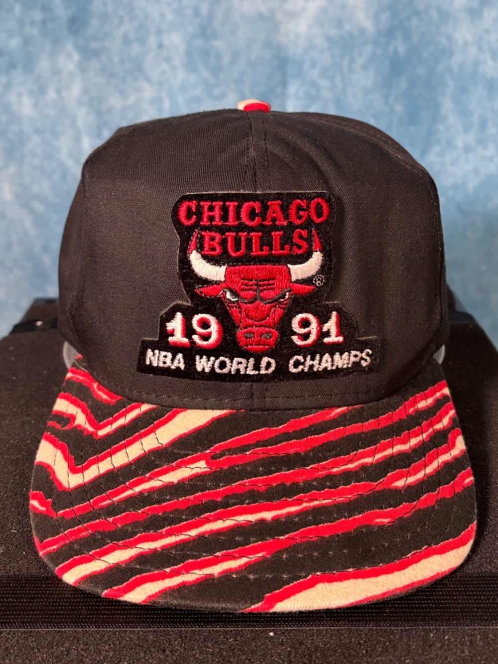 Vintage Chicago Bulls 1991 NBA World Champs Hat — Zubaz USA-Made — Excellent